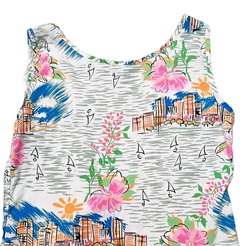 Erika vintage tank top M w/sketched city & boats